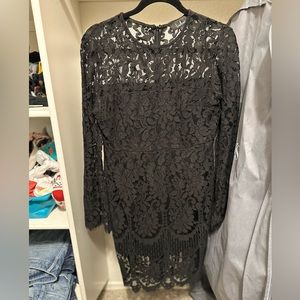 Enrapturing Elegance Black Lace Long Sleeve Midi Dress by Lulus in Size Large!